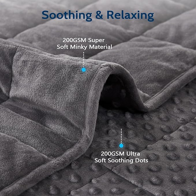 L'AGRATY Weighted Blanket for Adult - 60"x80" 15lbs Minky Dots Heavy Blanket with Glass Beads Soft Breathable for All-Season Summer Fall Winter Thick Comfort for Sleeping