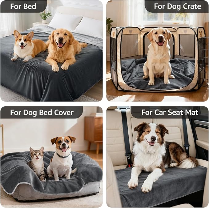 LOOBANI Waterproof Dog Blanket for Couch: Reversible Flannel Bed Blanket for Medium Large Dogs Liquid Proof, Soft Throw Blanket Couch Cover Protector for Sofa, Crate, Travel, Picnic, 50" x 60", Grey