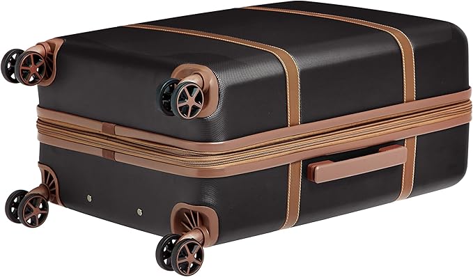 Amazon Basics 26-inch Hardside Checked Luggage With Leather Detailing, Expandable Spinner Suitcase With 8 Multi-directional Wheels, Scratch-Resistant Surface, Black