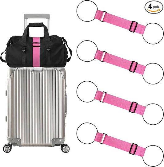 4 Pack Adjustable Luggage Straps for Add a Bag, Bungees Elastic Belt to Connect Suitcases, Luggage Connector Straps for Travel Essentials, Luggage Accessories Fastening Bag Strap - Pink