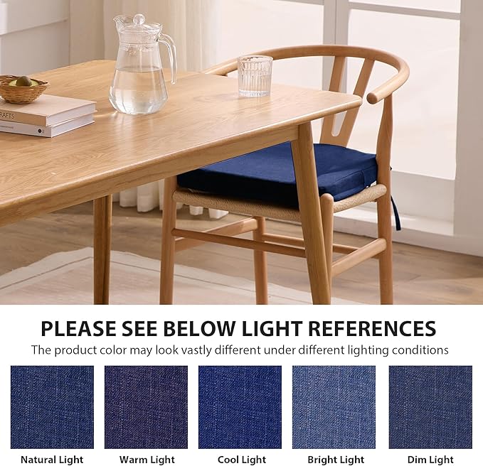 Chair Cushions for Dining Chairs, 2" Thick Seat Cushions for Kitchen Chairs, D-Shaped Chair Pads with Washable Cover, Ties and Non Slip Backing, 17'' x 16'', Set of 4, Blue