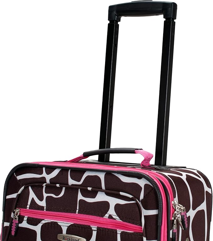 Rockland Fashion Softside Upright Luggage Set,Expandable, Pink Giraffe, 2-Piece (14/19)