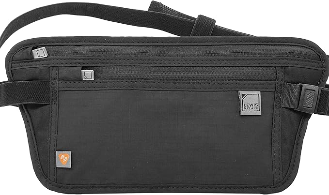 Lewis N. Clark Travel Money Belt Pouch, Slim RFID Blocking Anti Theft Waist Stash Pouches for Cash, Cards and Passport Holder