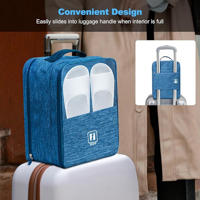 Large Shoe Bags for Travel, Holds 3 Pairs, Blue
