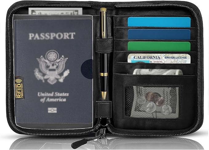 Passport Holder for Travel Essentials, RFID Blocking Protector Passport Wallets, Passport Document Organizer Case for Travel Must Have, Passport Book for Women, Couple, Family Cards, Tickets, ID, Cash