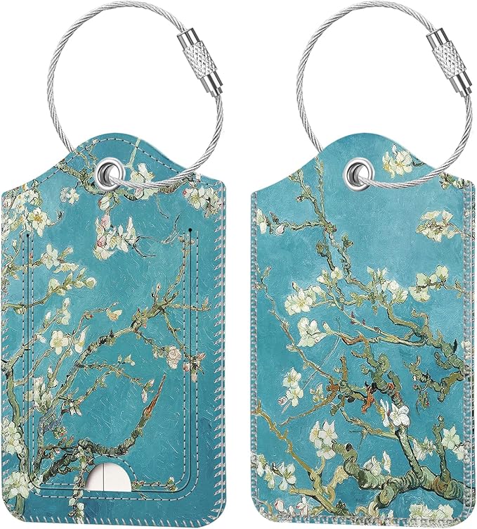 Fintie Luggage Tags, Privacy Cover ID Label with Stainless Steel Loop and Address Card for Travel Bag Suitcase - Blossom (2 Piece)