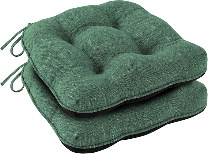 Chair Cushions for Dining Chairs Set of 2, Kitchen Chair Cushions, Chair Pads with Ties Non Slip Backing, Christmas Room Decor, Tufted Memory Foam Seat Cushion 2 Pack, 15.5x15.5x4, Dark Green