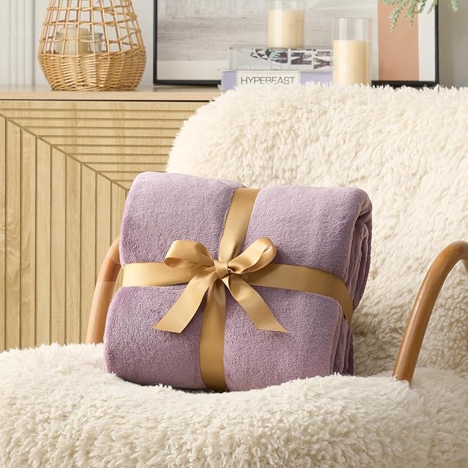 Hansleep Fleece Fog Purple Queen Blanket, Super Soft Flannel Fuzzy Plush Cozy Blanket for All Seasons, Fog Purple, Queen 90x90 Inches