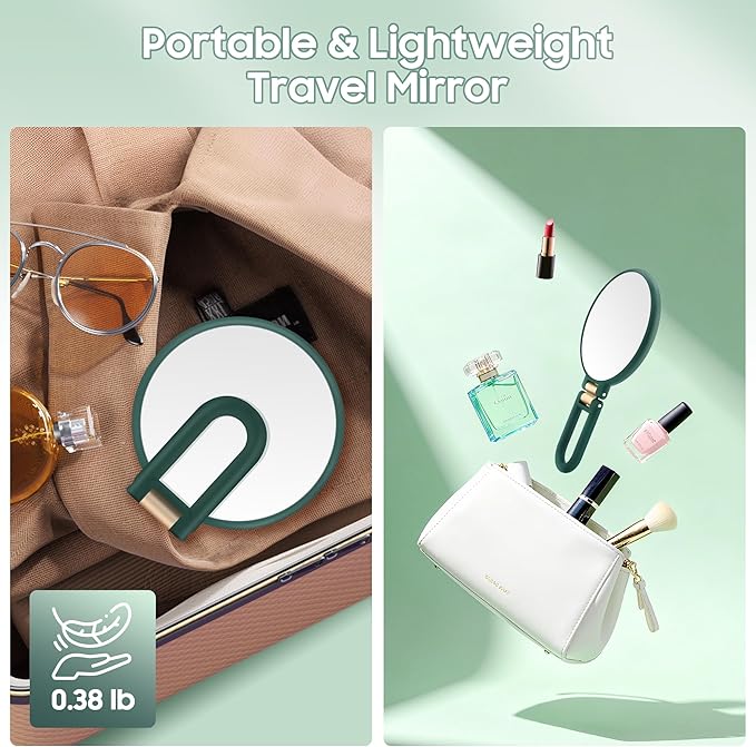B Beauty Planet 40X Magnifying Mirror, Hand Mirror with Handle, Double Sided Hand Mirror with 40X/1X Magnification, Travel Essential Portable Foldable Makeup Mirror for Precision Makeup Green