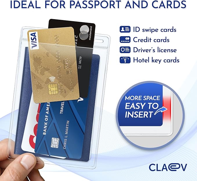 Claev Flexible and Tear Resistant Vertical 4x6 Passport & Card Holders (4x6 Extra Large (XXL), 100 Pack), Clear Zipperless ID Plastic Name Card Badge Holders for Travel, Conferences, Conventions