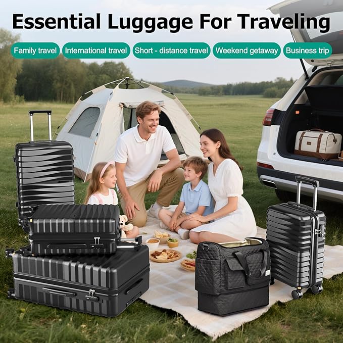 Joyway Luggage Sets 6 Piece with Detachable Spinner Wheels, Lightweight Hard Shell Travel Suitcse Set with TSA Lock (Black, 6 Piece Set)
