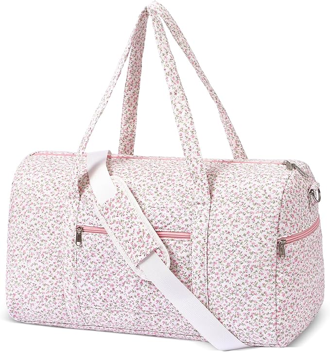 Gym Bag for Women, Cute Duffle Bag, Quilted Duffle Bag for Travel, Floral Duffle Bags, Weekend Bag with Zipper Pocket Dance Bag Organizer