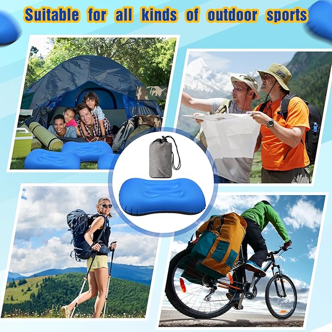 Tatuo 3 Pcs Inflatable Camping Travel Pillow Ultralight Inflating Pillows Lightweight Camping Pillow Portable Backpacking Pillow for Neck Lumbar Support Hiking Sleeping Camping (Dark Blue)