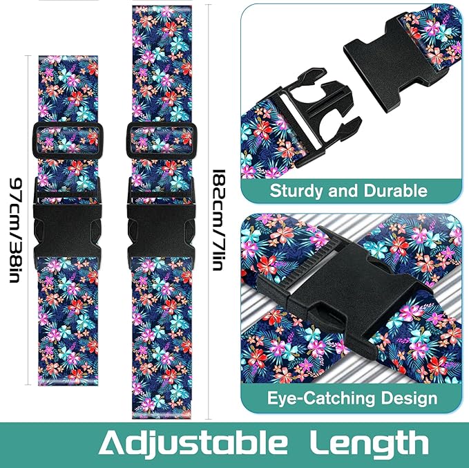 Slohif Luggage Straps for Suitcases Travel Belt Accessories Luggage Connector Identifiers 2 Pack Over Handle with Buckle Unique Nylon Adjustable Strap for Sleeping Bag Car Seat Floral