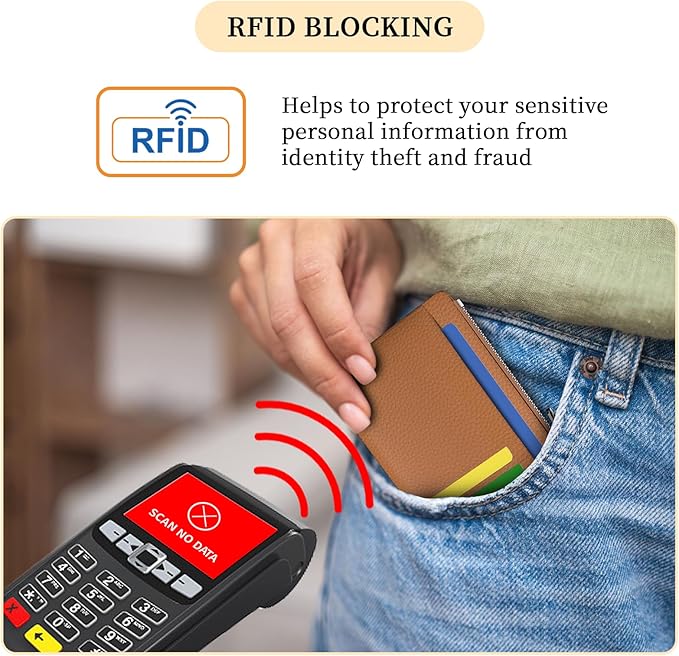Hancynir Minimalist Small Wallet Women Credit Card Holder, RFID Blocking Slim Mini Card Wallets Cute Front Pocket PU Leather Card Case Thin Travel Zipper Coin Cash for Ladies Men Wallet Gifts Brown