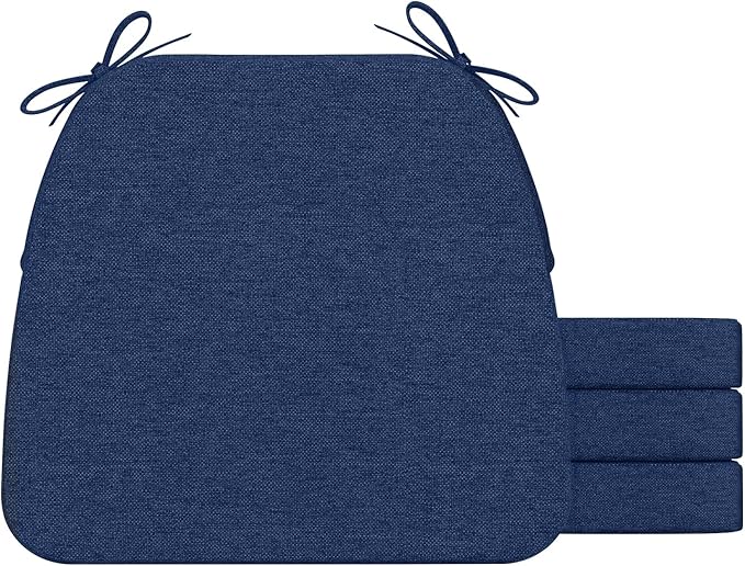 AAAAAcessories D-Shaped Chair Cushions, 2" Thick Dining Chair Pads with Ties and Removable, Machine-Washable Cover, 17" x 16", Set of 4, Blue