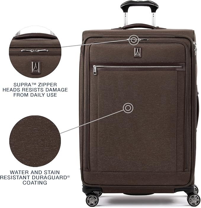 Travelpro Platinum Elite Softside Expandable Checked Luggage, 8 Wheel Spinner Large Suitcase, TSA Lock, Men and Women, Rich Espresso Brown, Checked Large 29-Inch