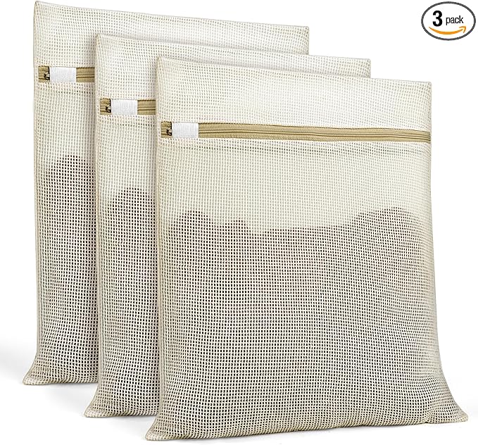 Natural Cotton Mesh Laundry Bags 12x16" 3-Pack,Gentle Wash for Lingerie, Baby Clothes & Travel Essentials