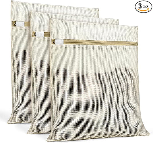 Natural Cotton Mesh Laundry Bags 12x16" 3-Pack,Gentle Wash for Lingerie, Baby Clothes & Travel Essentials