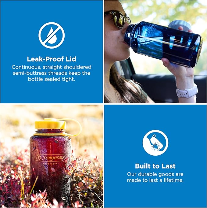 Nalgene 32 oz Wide Mouth Water Bottle | BPA-Free, Durable & Leak Proof, Lightweight Bottle for Hiking & Gym, Work & Travel