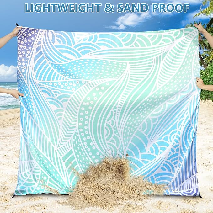 Beach Blanket Waterproof Sandproof Beach Mat for 1-8 Adults Quick Drying Durable Outdoor Picnic Mat for Beach Festival Travel Camping Hiking (Gradiant BL-Ripple, 79"×83"(4 Person))