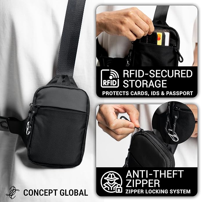Travel Sling Bag for Men & Women - Water Resistant Crossbody Multipocket Chest Bag with Anti-Theft & RFID