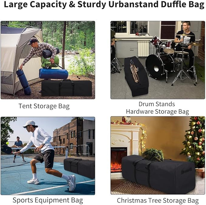 Urbanstand 52 Inch Extra Large Duffle Bag for Travel, 190L Sports Gear Storage Bag with 2-way Lockable Zippers, Long Duffel Bag for Tent Camping Moving tripod (Black)