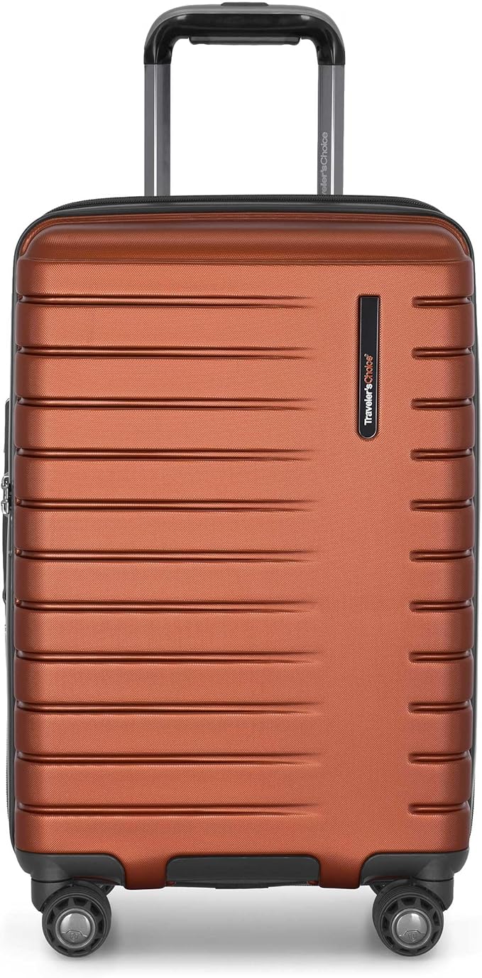 Traveler's Choice Archer Polycarbonate Hardside Spinner Luggage Set, Tie Down Straps, Orange, Carry-On 21-Inch