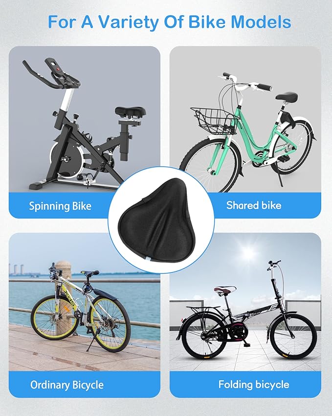 Bike Seat Cushion, Gel Seats Cover, Bicycle Covers, Bike Seat Cushion for Women Men Comfort Compatible, Suitable for Outdoor and Indoor (11x10 inch)