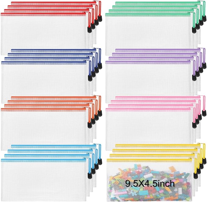 Jetec 32 Pcs Mesh Zipper Bags Toy Storage Bikini Organizer Bag Bolsas Para Guardar Trajes De Bano Waterproof Zipper Reusable Pouch Puzzle Multipurpose for Storage Office(Cute Color,9.5 x 4.5 Inch)