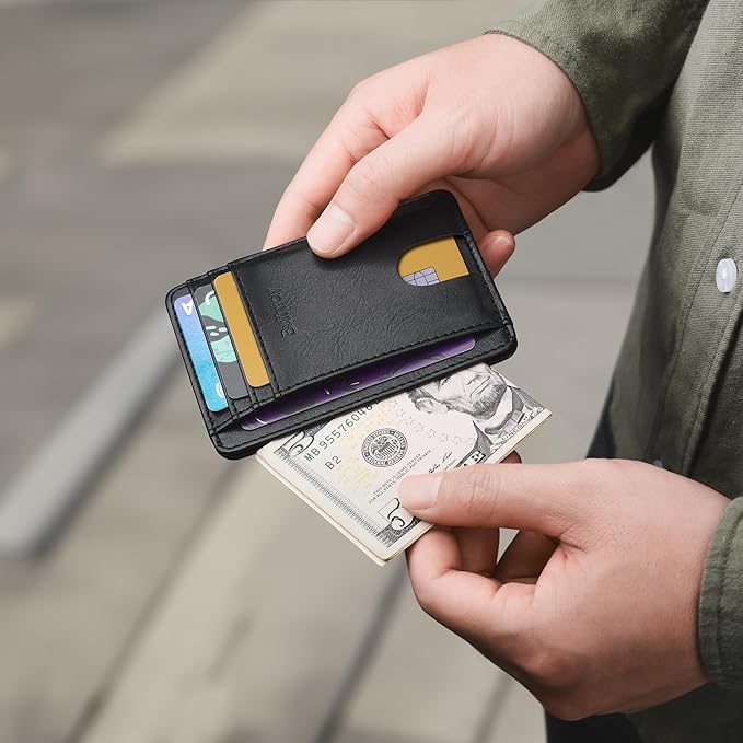 Buffway Slim Minimalist Front Pocket RFID Blocking Leather Wallets for Men and Women - Slate Black | Slim, Minimalist, Front Pocket, RFID Blocking