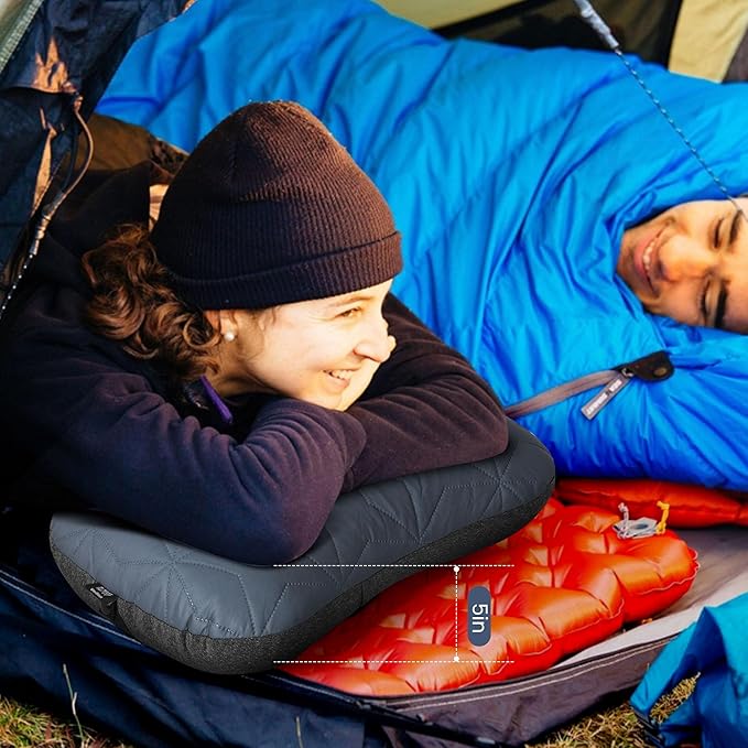 Camping Pillow with Removable Cover - Ultralight Inflatable Pillow for Camping Lightweight, Ergonomic and Washable for Camping, Hiking, and Travel Gray