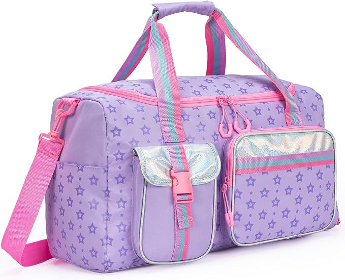 Kids Duffle Bag Girls Women Gifts Travel Overnight Bag for Girls Women Tote Sleepover Bags for Girl Gym Dance Bags with Shoes Compartment Purple