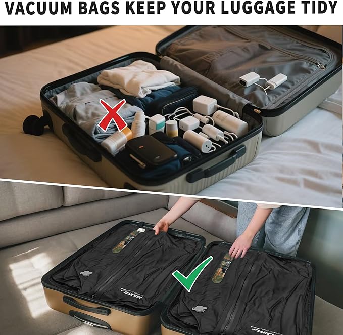 Reusable Vacuum Bags for Travel,Professional Waterproof IPX8 Vacuum Compression Bag for Suitcases Backpack,Space Saver Bags Packing Organizers for Clothing Packing(1 Pack,Black)