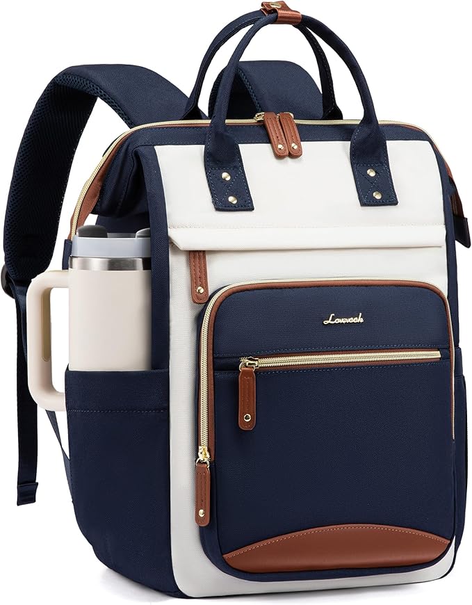 LOVEVOOK Laptop Backpack for Women Work Bag with Large Capacity Cup Side Pocket, 15.6 Inch Waterproof Computer Backpacks (Dark-blue, 15.6INCH)