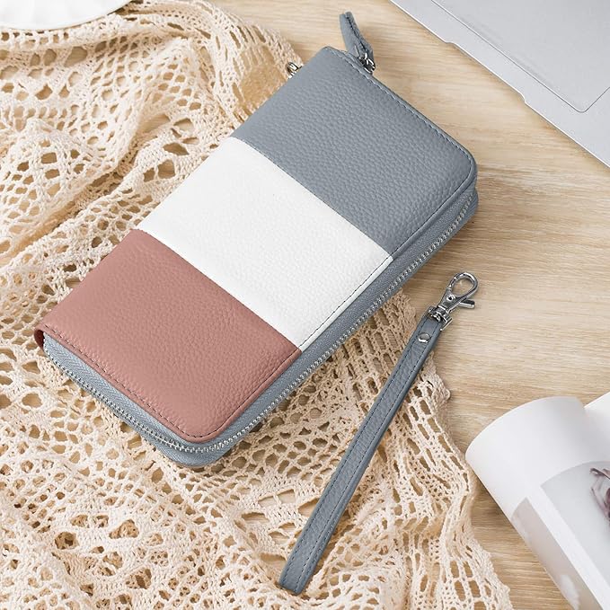 Moflycom Womens Wallet RFID Blocking Genuine Leather Multi Credit Card Large Capacity Zip Around Clutch Travel Purse Wristlet