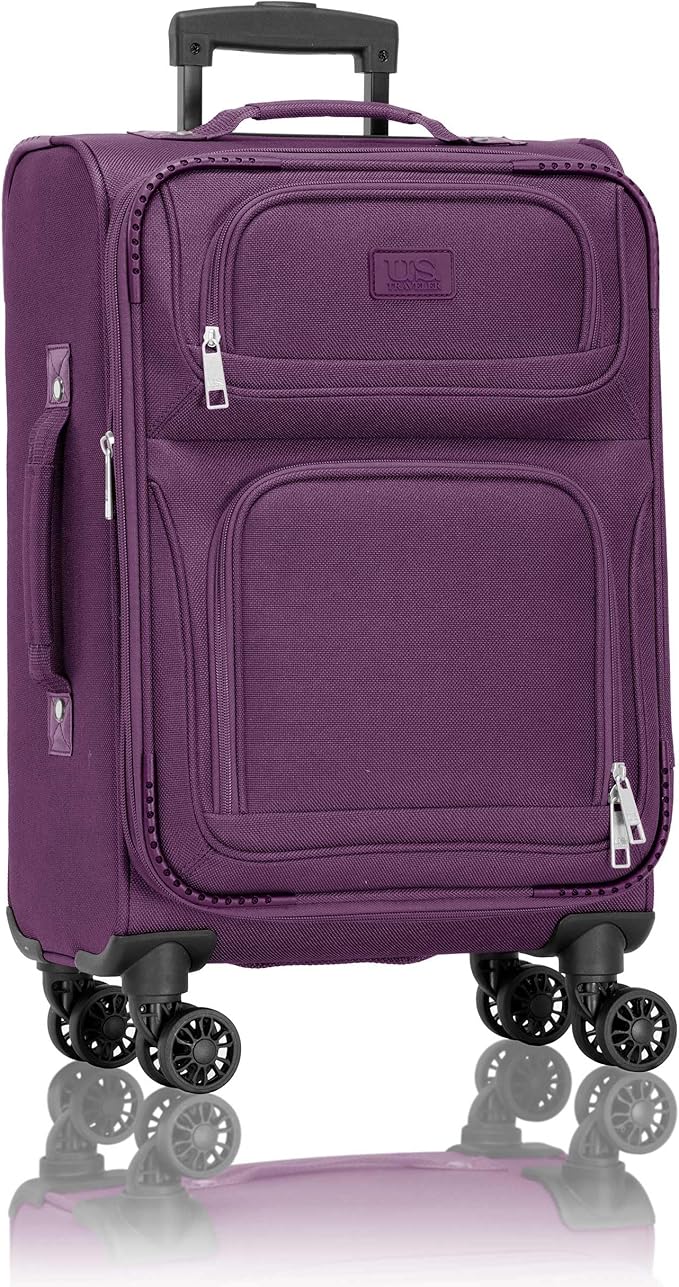U.S. Traveler Rio Lightweight Softside Rolling Carry-on Suitcase, 4-Wheel Single, Purple