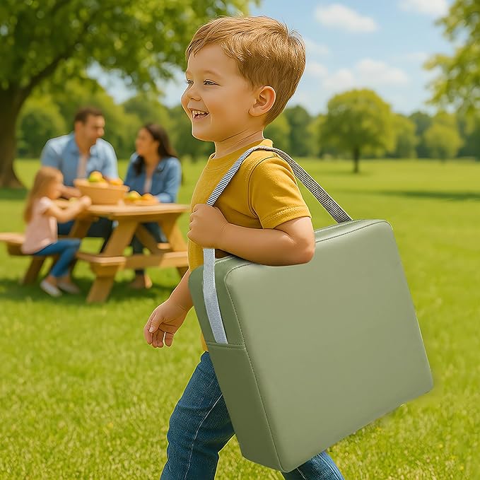 Toddler Booster Seat Dining Table Kitchen Chair, Waterproof Anti-Scratch PU Cushion, Non-Slip Bottom, Adjustable Buckle Straps, Easy Clean Portable Seat Cushion (Green)