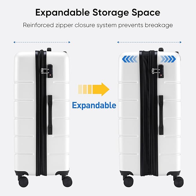 OLIXIS 20 Inch Carry-On Luggage, Hardside Suitcase with Spinner Wheels, Lightweight ABS Hard Shell Travel Luggage, TSA Approved Lock, Expandable Small Suitcase for Business & Travel–White