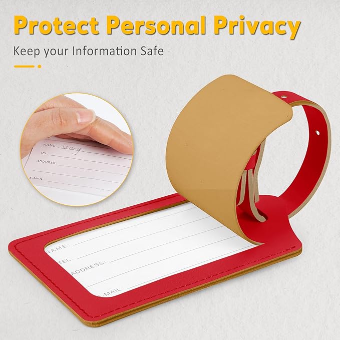 Travelambo Luggage Tags for Suitcases Faux Leather Privacy Protection 2 Pack Bag Tags Travel Accessories Essential, Deep Red