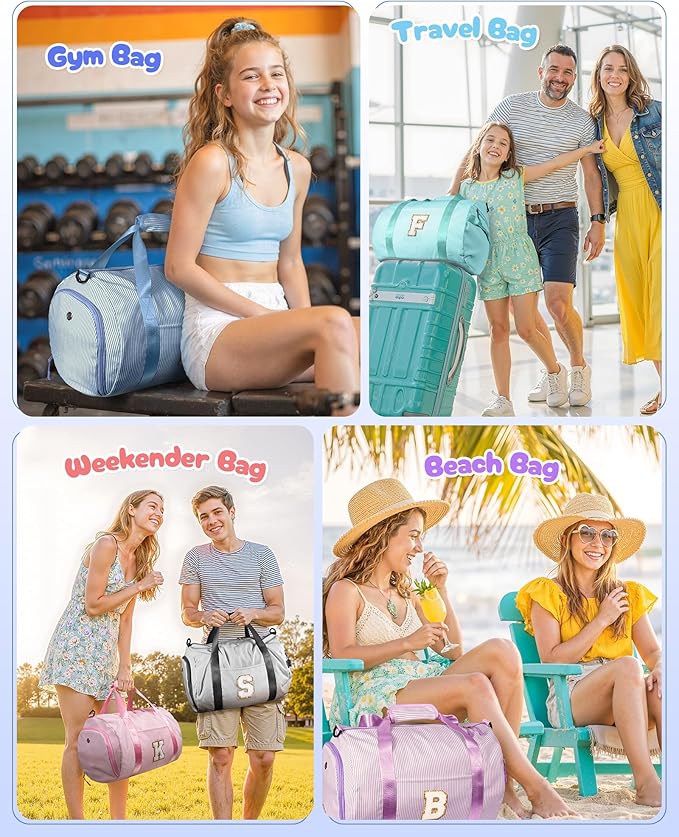 Tween Girl Trendy Stuff, Girls Travel Duffle Bag, Kids Initial Overnight Bags with Shoe Compartment, Customized Weekender Bag with Makeup Pouch, 9 Year Old Girl Birthday Gifts (Letter P)