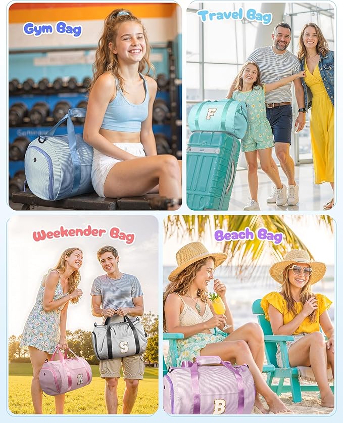 Daughter Birthday Gift from Mom, Girls Travel Duffle Bag, Kids Initial Overnight Bags with Shoe Compartment, Personalized Weekend Bag with Cosmetic Pouch, Teen Girl Trendy Stuff (Letter P)