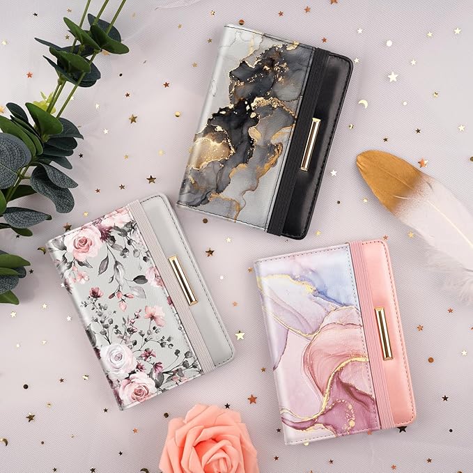 Passport Holder,RFID Blocking Passport Cover Cute Floral Traveling Passport Wallet for Women Gold Grey