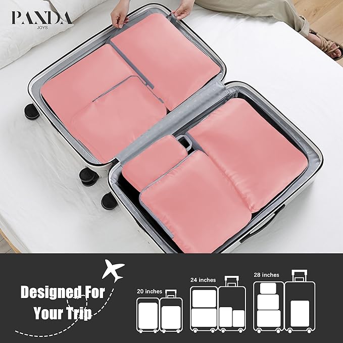 4 Set Compression Packing Cubes Travel - Travel Accessories Expandable Packing Organizers for Carry On - Essentials Luggage Bags - Pink