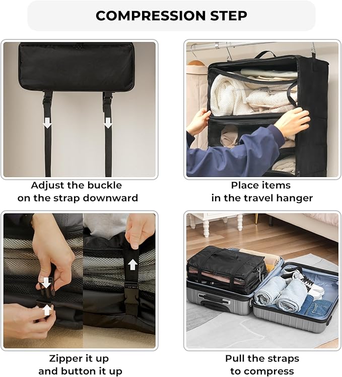 GRANNY SAYS Hanging Packing Cubes for Travel, Large Portable Hanging Suitcase Organizer, Foldable Compression Luggage Organizer Bags for Clothes, Carry on Closet Suitcase, XXL-Black Travel Shelves