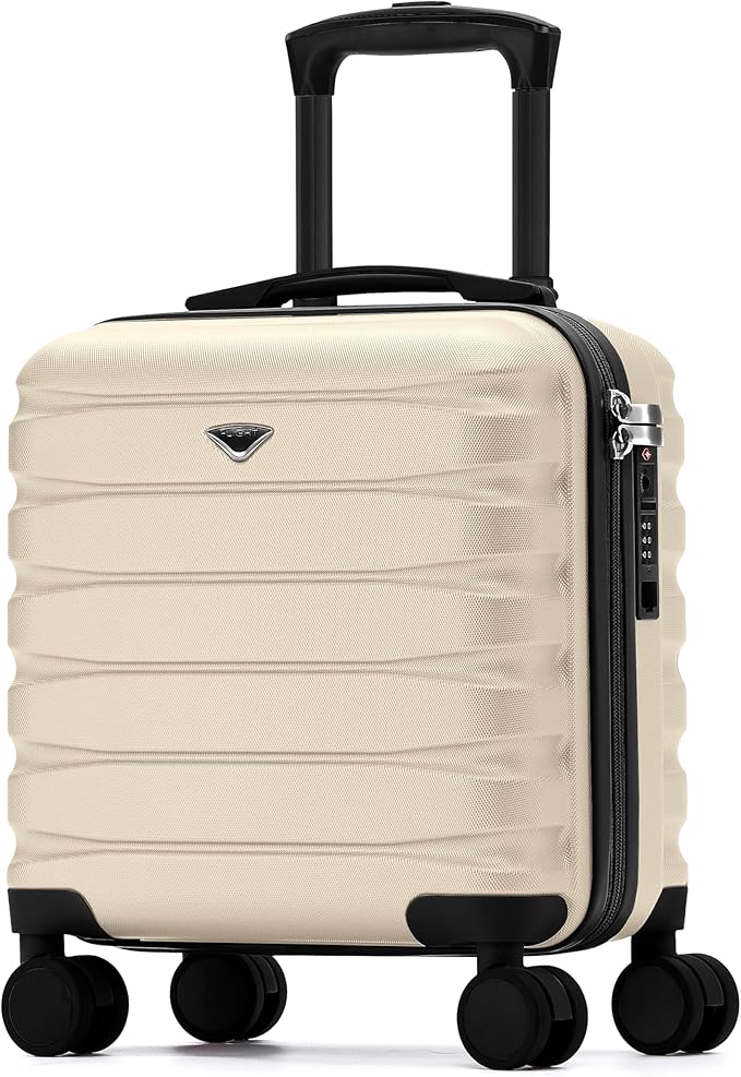 Flight Knight Carry On Suitcase 16.25x13.5x8 Hardside TSA Lock USB Port Lightweight Luggage Silent Double Spinner Wheels Maximum Underseat Carry-On Bag For Virgin South West Approved Cream/Black