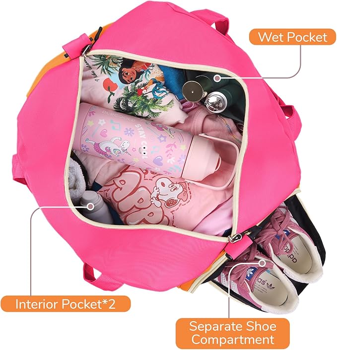 WOOMADA Kids Duffle Bag for Boys or Girls, Kids Overnight Bag with Shoe Compartment＆Wet Pocket, Ideal for School Practice, Sports, Travel(orange)
