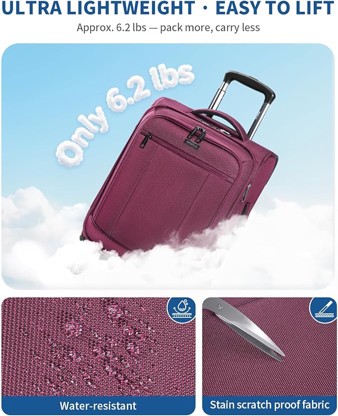 ECOHUB Carry On Luggage Airline Approved, 20 Inch Softside Carry On Suitcase with Spring Shock-Absorbing Spinner Wheels, Lightweight Travel Luggage with TSA Lock, 22x14x9 Carry-On Bag