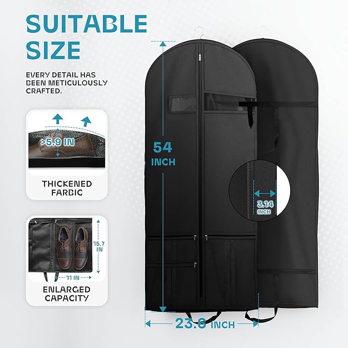 Travel Garment Bag with Zipper Pocket, Suit Bag for Suits, Dresses, Coats