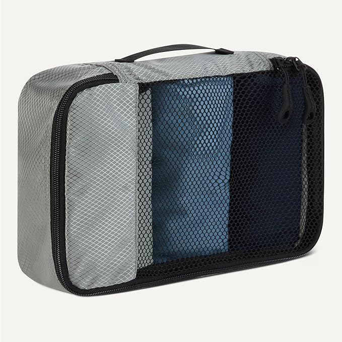 Amazon Essentials 4-Piece Packing Cubes Travel Accessories Set, Space-Saving Luggage Organizer with Double Zipper, Mesh Top, Small, Gray (Previously Amazon Basics)